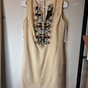 AKA New York Cream Embellished Mini Dress